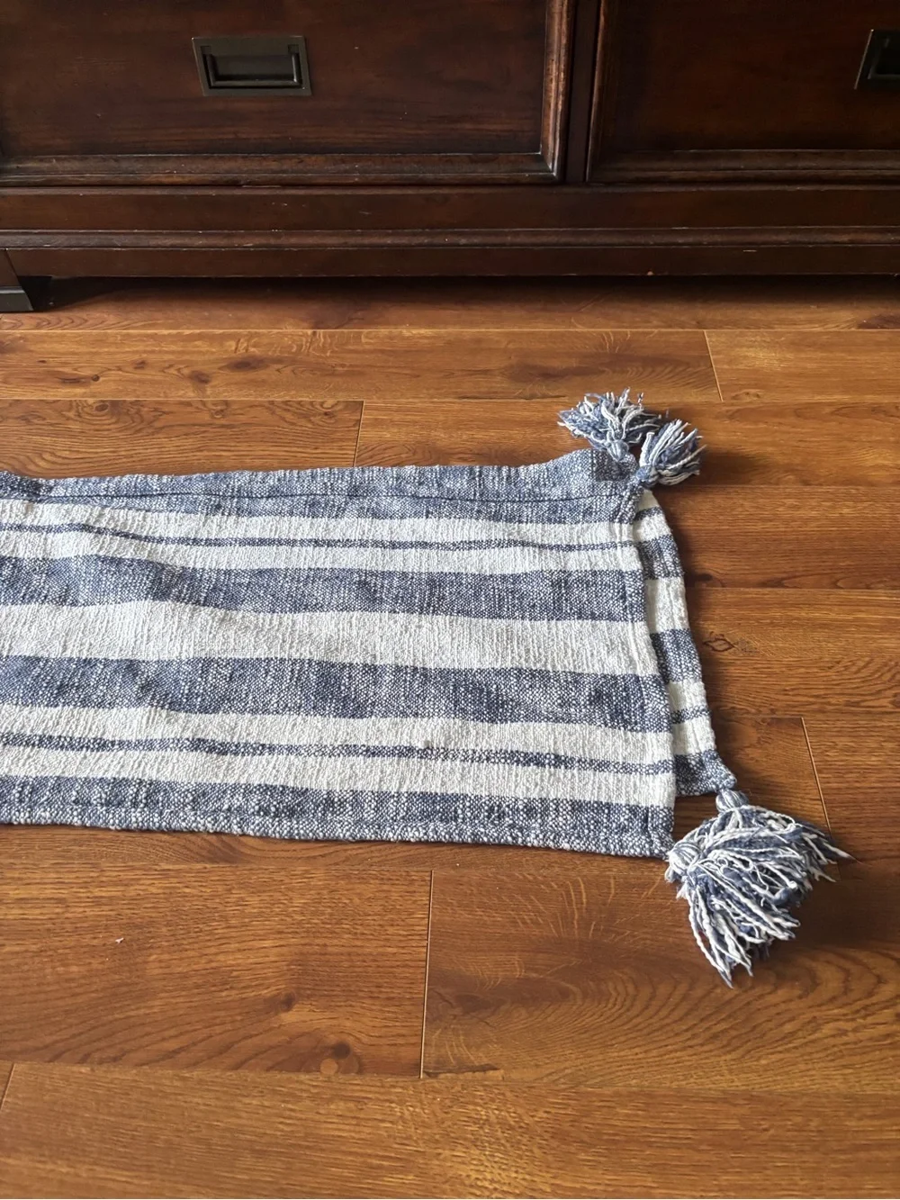 blue and white stripe table runner